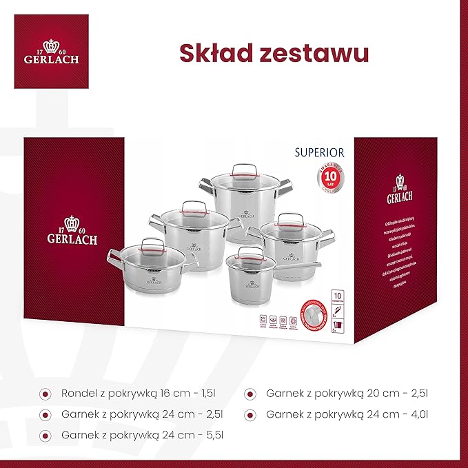 Gerlach Superior Zestaw Garnków Indukcja Stal Nierdzewna - obrazek 5