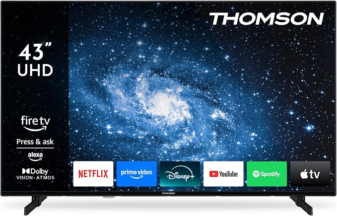Thomson Telewizor 43 Cale (108 cm) 4K UHD Smart Fire TV, Sterowanie Głosowe Alexa, Potrójny Tuner (DVB-T/T2/C/S/S2), Dolby Vision, Dolby Atmos, HDR10, HDMI 2.1, WiFi, Bluetooth - 43UF4S35