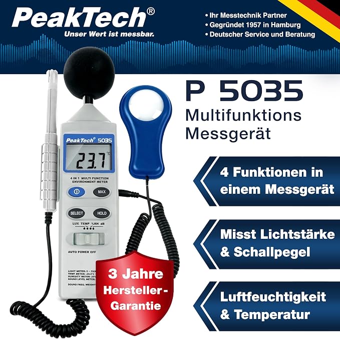PeakTech P 5035 Wielofunkcyjny Miernik środowiska ~ z temperaturą - obrazek 2