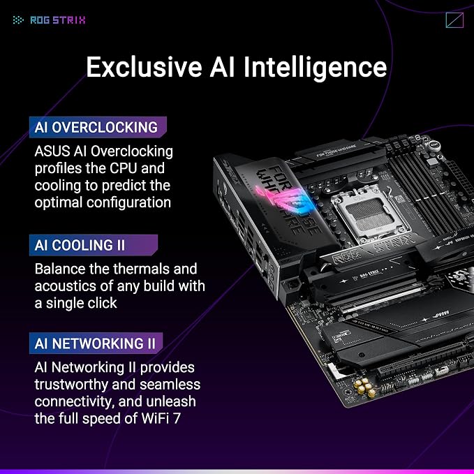 ASUS ROG Strix X870E-E do gier WiFi płyta główna AMD, 18 + 2 stopnie zasilania, gniazdo DDR5, pięć gniazd M.2, PCIe 5.0, procesor graficzny nowej generacji, WiFi 7, USB 20G z PD 3.0 do 30 W, Aura Sync - obrazek 3