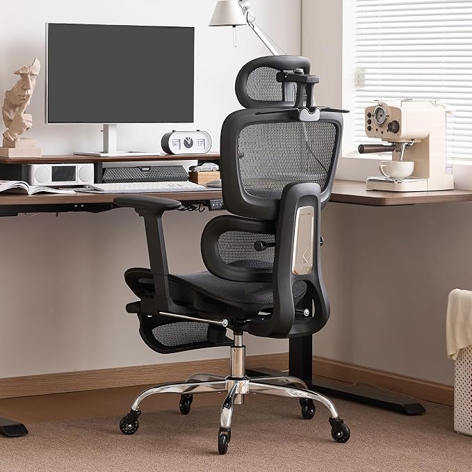LarkLeaves Ergonomiczny Fotel Biurowy z Podnóżkiem Czarny L10 Pro - obrazek 3