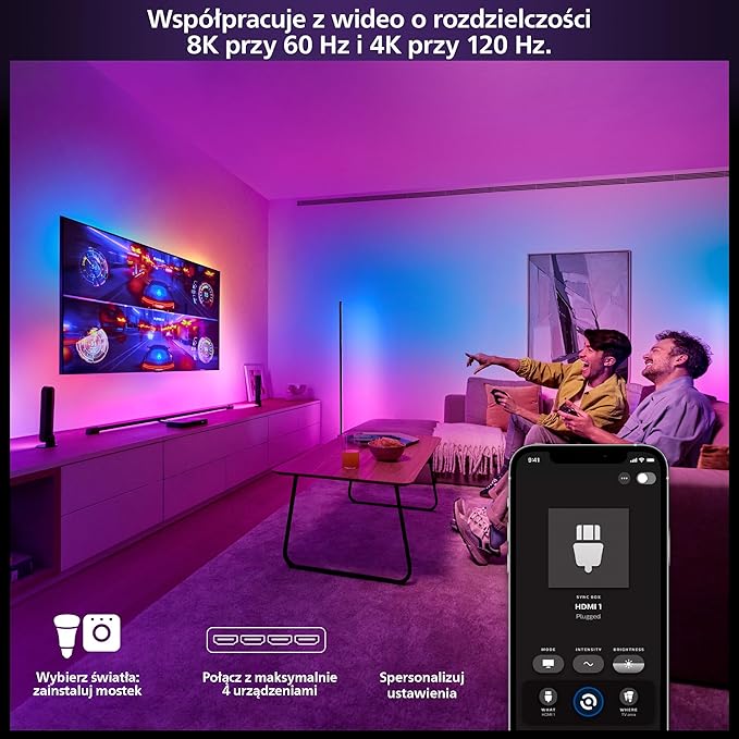 Philips Hue Play HDMI Sync Box 8K, Bezprzewodowy Synchronizator Dolby Vision - Możliwość Synchronizacji 10 Świateł Hue z Grami Wideo, Filmami i Muzyką - Wymagany mostek Hue - Sterowanie Aplikacją - obrazek 4