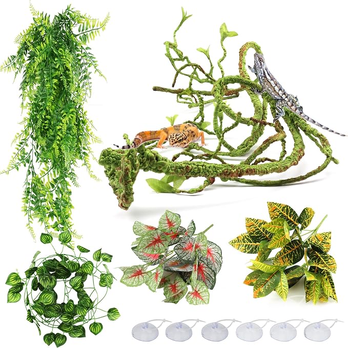 QUOZUO Rośliny dla gadów wiszące pnącza roślinne do terrarium