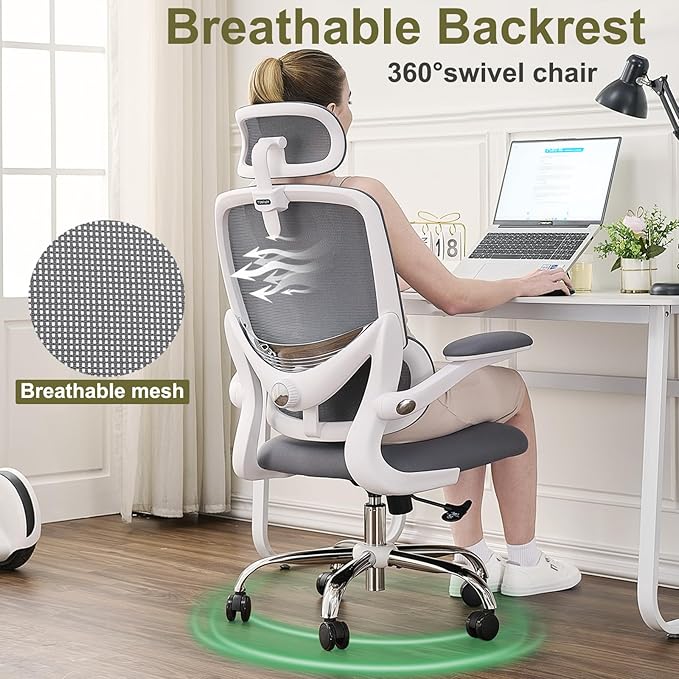 Ergonomiczny fotel do domowego biura z siatkowym wysokim oparciem - obrazek 5