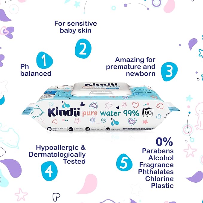 Kindii Baby Wipes Pack of 12 Hypoallergenic Baby Wipes - obrazek 3