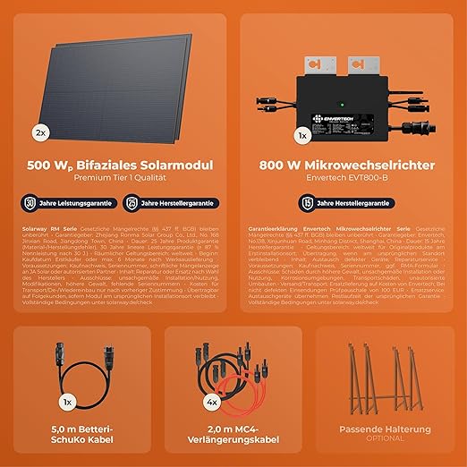 Solarway® Elektrownia balkonowa 1000W 800W kompletne gniazdko - obrazek 6