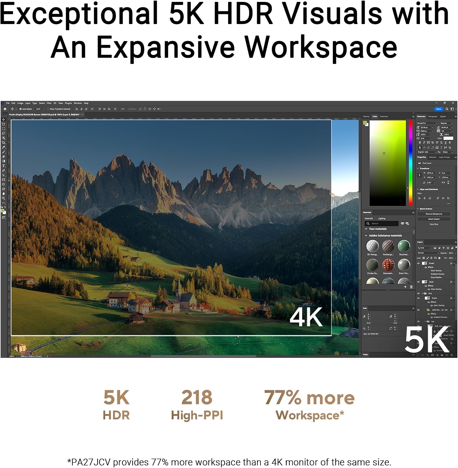 ASUS ProArt PA27JCV profesjonalny monitor 27" 5K - 16:9, 5120 x 2880, 10-bitowy, LuxPixel AGLR, Auto KVM, ergonomiczny, Calman, DisplayHDR 500 - DisplayPort, HDMI, 96 W USB-C, koncentrator USB - obrazek 3