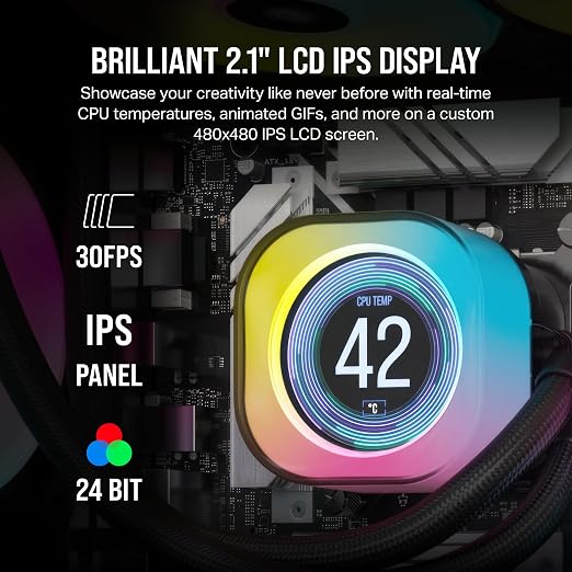 Corsair iCUE LINK AIO Moduł ekranu LCD, ekran IPS 5.3 cm, 24 indywidualnie adresowalne diody LED RGB, instalacja bez użycia narzędzi, czarny - obrazek 5