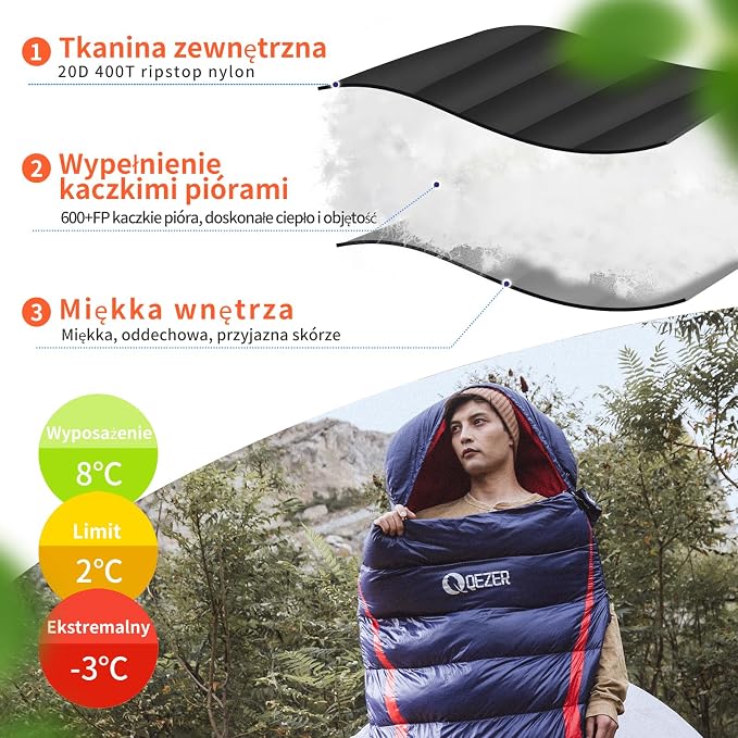 Śpiwór puchowy QEZER śpiwór dla dorosłych - obrazek 4
