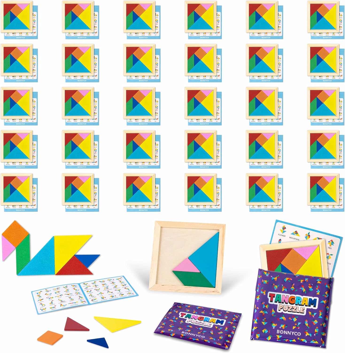 BONNYCO Puzzle Tangram dla Dzieci Pakiet 30 Wypełniaczy do Torebek - obrazek 2