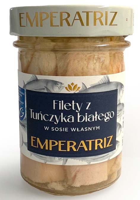 TUŃCZYK BIAŁY FILETY MSC W SOSIE WŁASNYM 185 g (130 g) (SŁOIK) - EMPERATRIZ