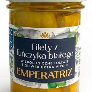 TUŃCZYK BIAŁY FILETY MSC W BIO OLIWIE Z OLIWEK EXTRA VIRGIN 180 g (SŁOIK) - EMPERATRIZ