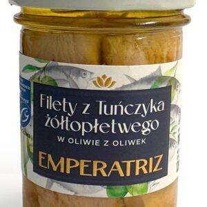 TUŃCZYK ŻÓŁTOPŁETWY FILETY MSC W OLIWIE Z OLIWEK 180 g (SŁOIK) - EMPERATRIZ