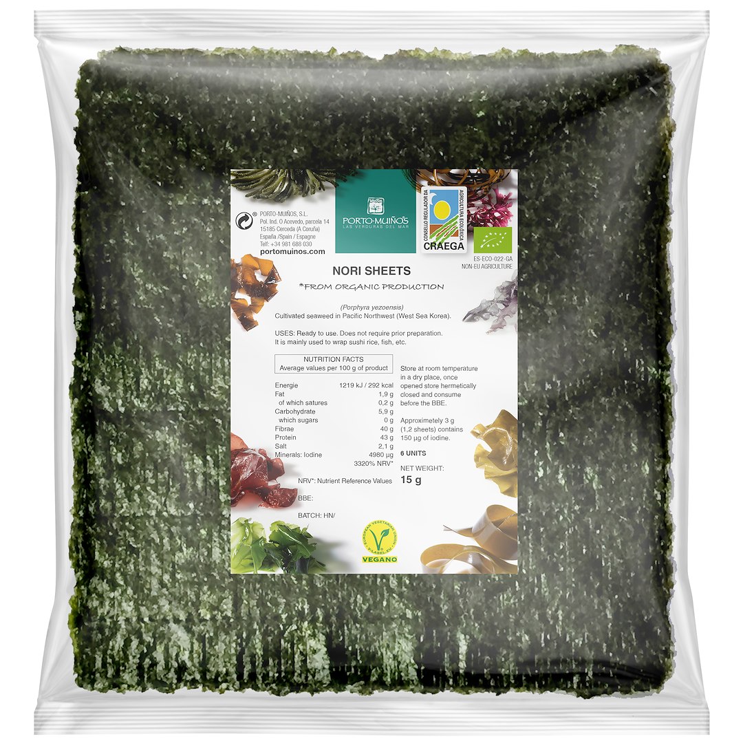 ALGI NORI PRAŻONE DO SUSHI BIO (6 szt.) 15 g - PORTO MUINOS
