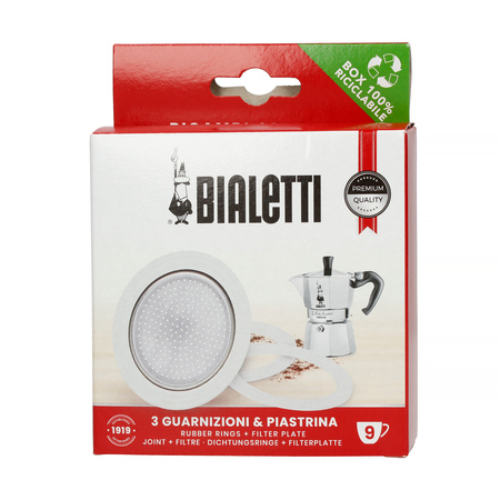 Bialetti - Uszczelka (3 szt.) + sitko do kawiarek aluminiowych Bialetti 9tz