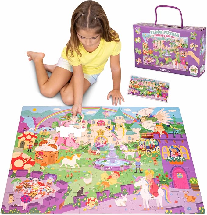 BONNYCO Ogromna Podłogowa Układanka Fantastyczny Zamek, 48 Dużych Elementów. Puzzle dla Dzieci 92 x 62 cm, Prezenty dla Dziewczynek i Chłopców, Edukacyjne Zabawki 2-8 Lat