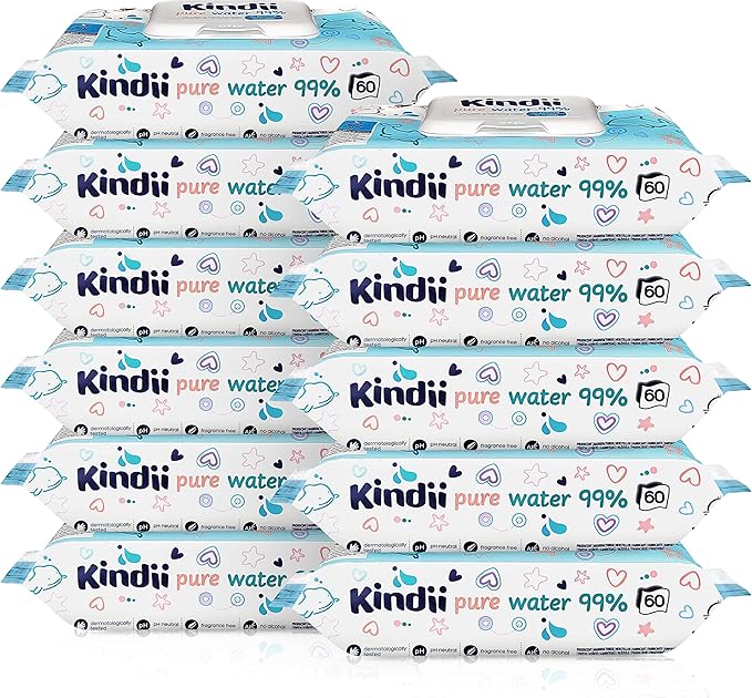 Kindii Baby Wipes Pack of 12 Hypoallergenic Baby Wipes
