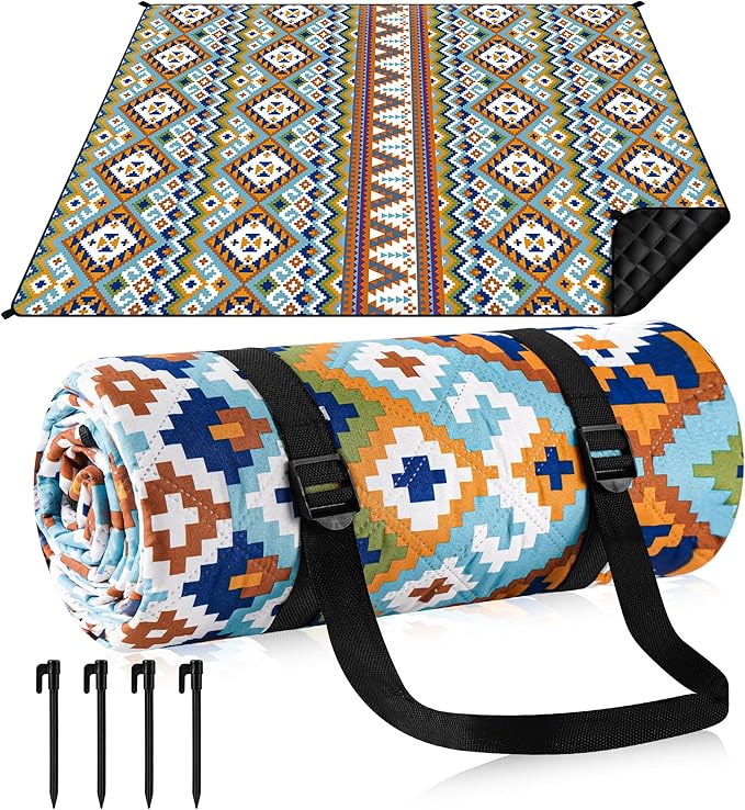 Gucass Boho Koc piknikowy 200x200 cm, Składany Mata Piknikowa - wodoodporny, piaskoodporny, koc outdoorowy dla całej rodziny na na kemping, podróż, do parku, na plażę, do ogrodu