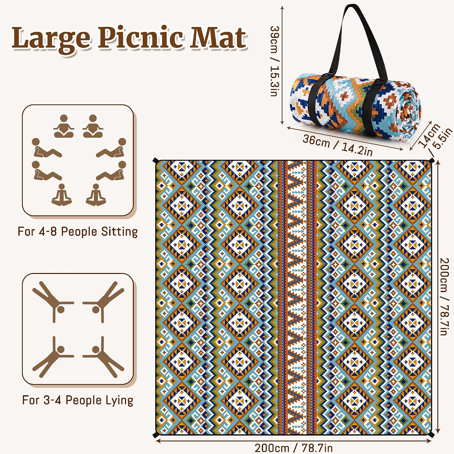 Gucass Boho Koc piknikowy 200x200 cm - obrazek 3