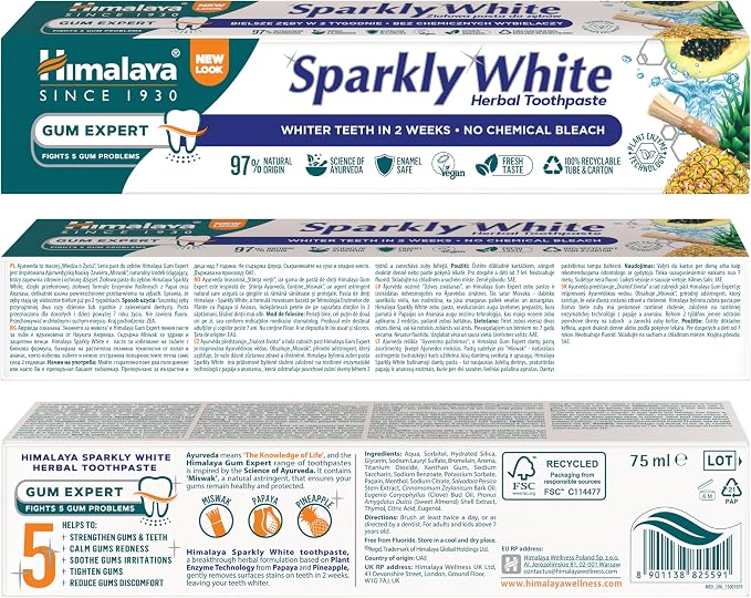 Himalaya Sparkly White Ziołowa Pasta do Zębów 75ml Wybielanie - obrazek 3