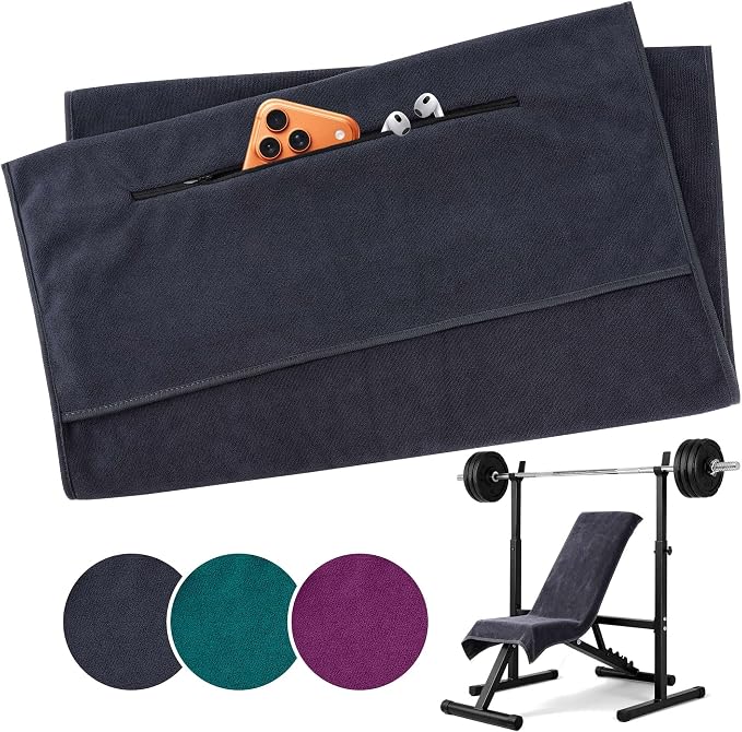 Ręcznik do fitnessu 120x50cm sportowy ręcznik z kieszenią na zamek