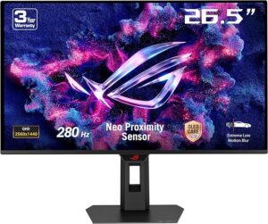 ASUS ROG Strix XG27ACDMS, 26,5″ (2560 x 1440), czas reakcji 0,03 ms, 280 Hz, kompatybilny z G-Sync, USB Type-C, HDMI, DisplayPort, DisplayWidget Center, Czarny