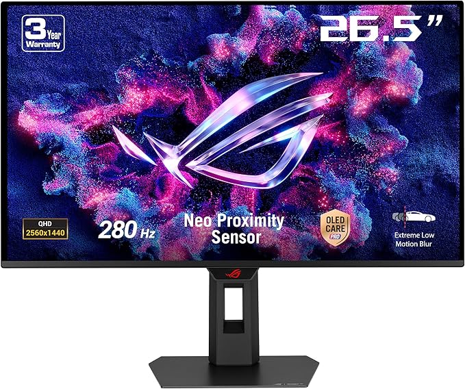 ASUS ROG Strix XG27ACDMS, 26,5" (2560 x 1440), czas reakcji 0,03 ms, 280 Hz, kompatybilny z G-Sync, USB Type-C, HDMI, DisplayPort, DisplayWidget Center, Czarny