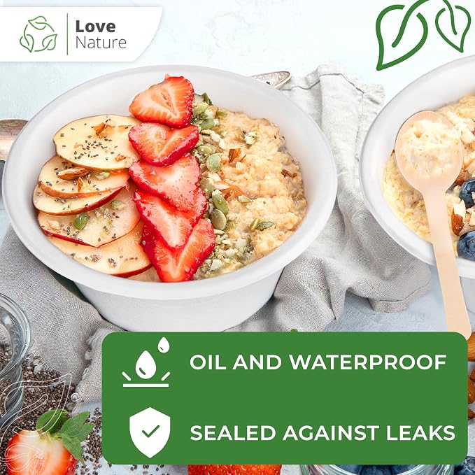 Love Nature Miski Jednorazowe z Pulpy Trzciny Cukrowej 500 ml - obrazek 7