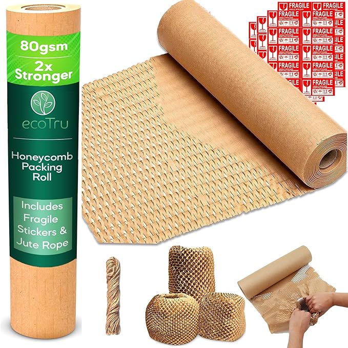 Rolka papieru do pakowania o strukturze plastra miodu, alternatywa dla folii bąbelkowej, do pakowania prezentów, materiały do wysyłki, rolka papieru do pakowania (36cm x 20m)
