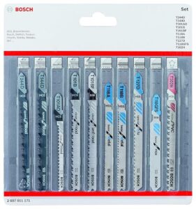 Bosch Accessories Professional 10-częściowy zestaw brzeszczotów do wyrzynarki (do drewna i metalu, akcesoria do wyrzynarek z uchwytem T)