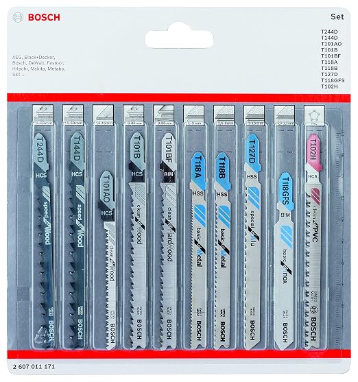Bosch Accessories Professional 10-częściowy zestaw brzeszczotów do wyrzynarki (do drewna i metalu, akcesoria do wyrzynarek z uchwytem T)