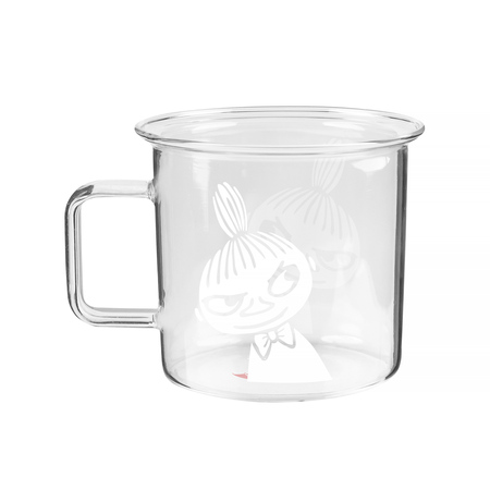 Moomin kubek szklany Mała mi biały nadruk 350 ml transparentny + kartonik - obrazek 2