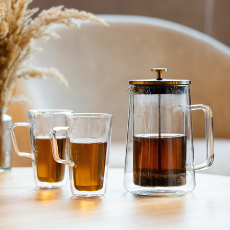 Vialli Design french press DIVA szklany z podwójną ścianką 1l złoty matowy - obrazek 4