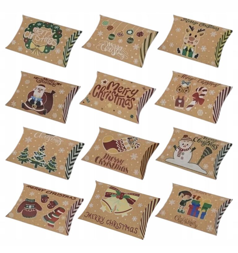 Pudełka prezentowe świąteczne 12sztuk mix wzory Merry Christmas
