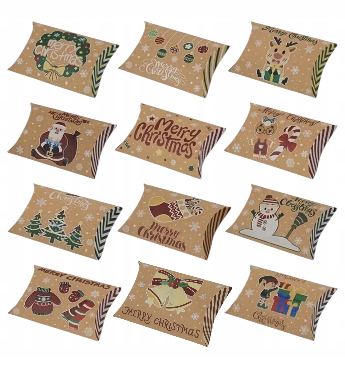 Pudełka prezentowe świąteczne 12sztuk mix wzory Merry Christmas