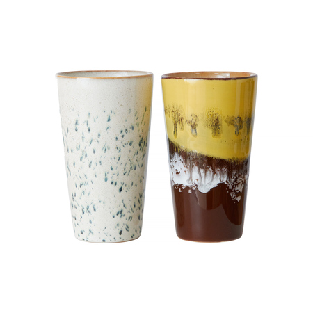 HKliving - Zestaw 2 kubków ceramicznych do latte Brine 70s 300ml