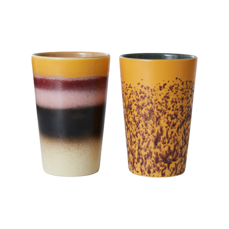 HKliving - Zestaw 2 kubków ceramicznych Tea Beach 70s 460ml
