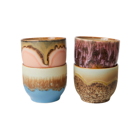 HKliving - Zestaw 4 kubków ceramicznych Cafe Mugs Lagoon 70s 250ml
