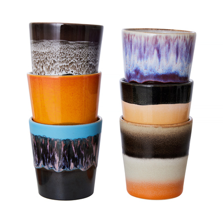 HKliving - Zestaw 6 kubków ceramicznych Stellar 70s 180ml - obrazek 2