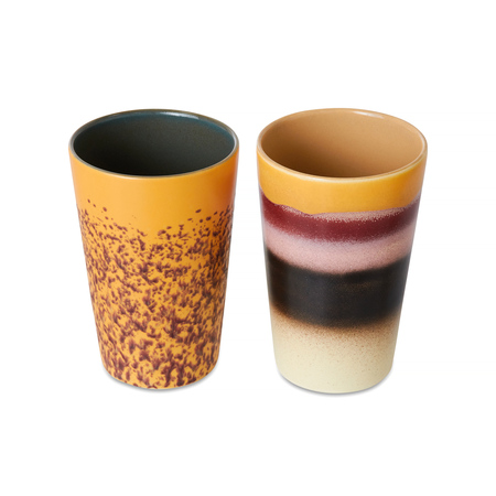 HKliving - Zestaw 2 kubków ceramicznych Tea Beach 70s 460ml - obrazek 2