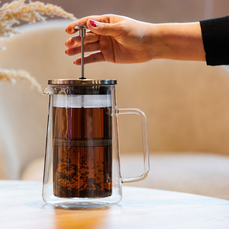 Vialli Design french press DIVA szklany z podwójną ścianką 1l srebrny mat - obrazek 3